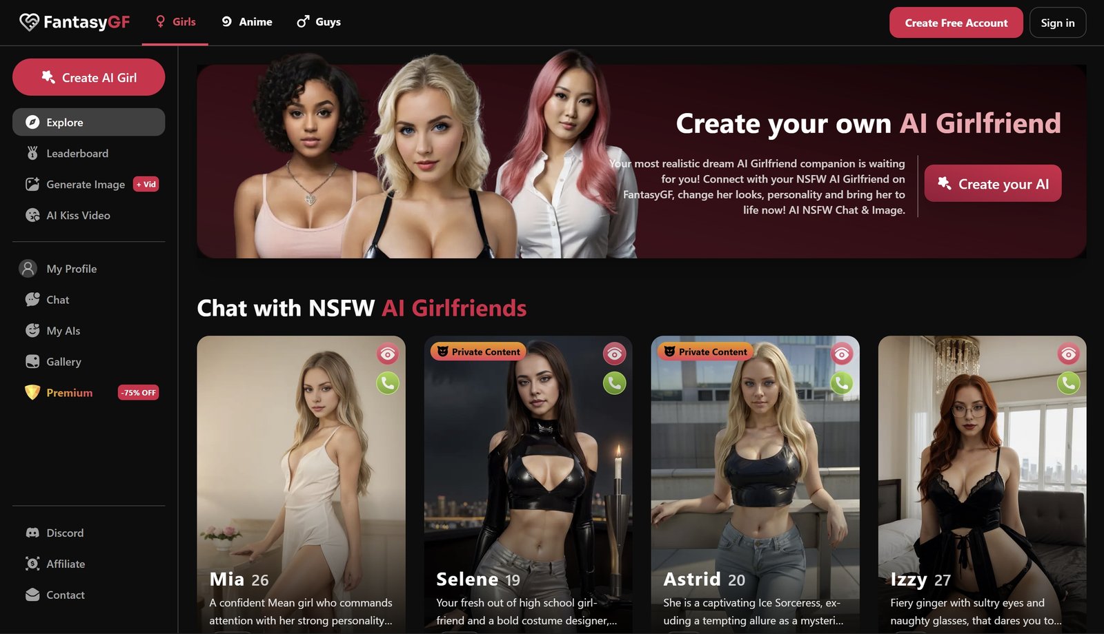 FantasyGF.com Interface